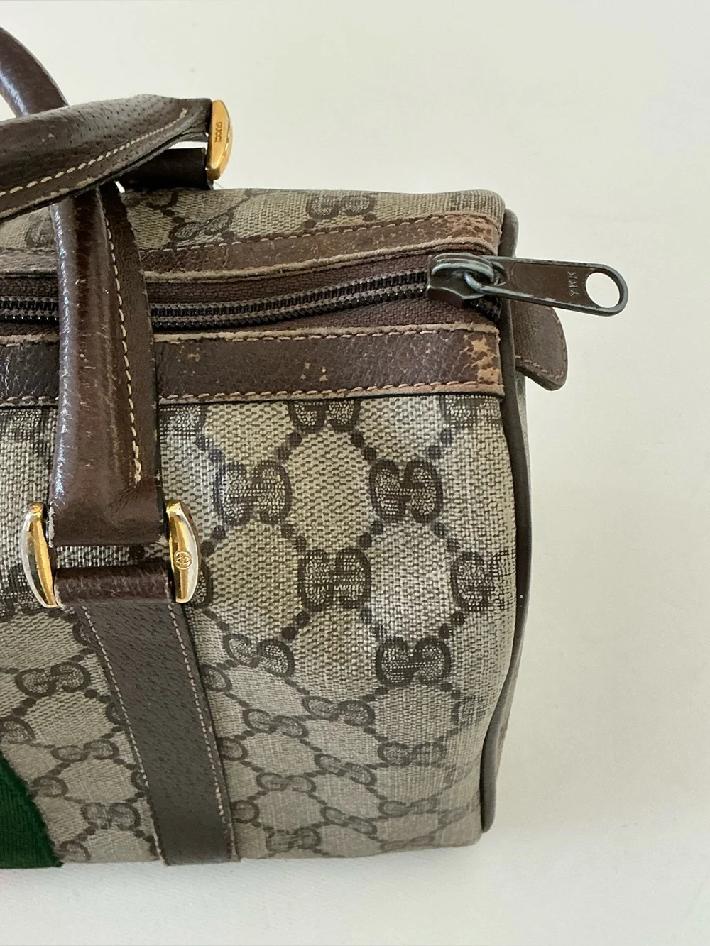 Gucci Vintage GG Supreme Boston Bag Web Stripe Satchel Brown Monogram - Picture 16 of 16